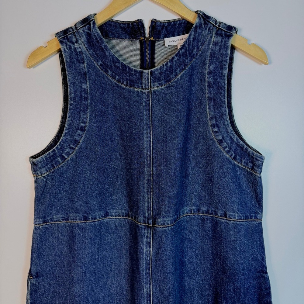 Banana Republic Jean Midi Dress M Zip Sleeveless Utility Western Casual Denim - Picture 2 of 11